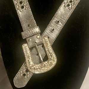 Western Grey/Black Leather Women’s Rhinestone Belt
